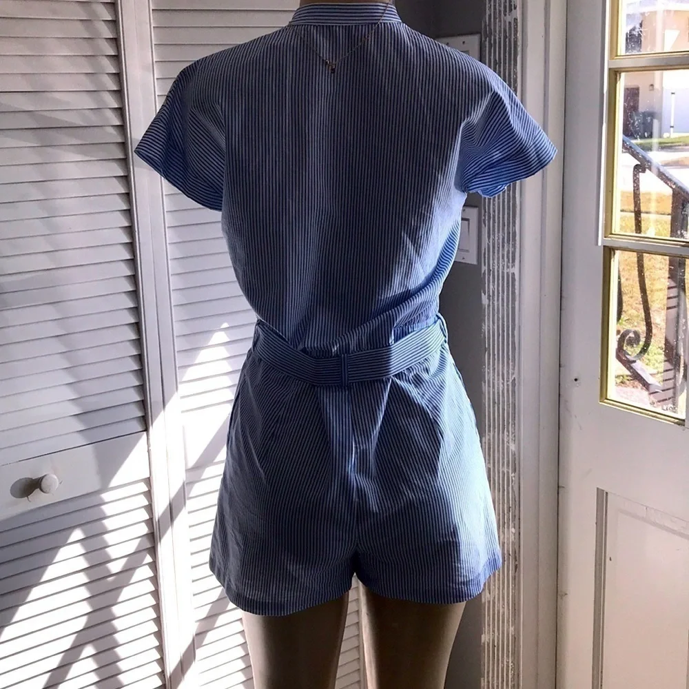 Zara Basic Floral Blue Striped Romper - Picture 8 of 10